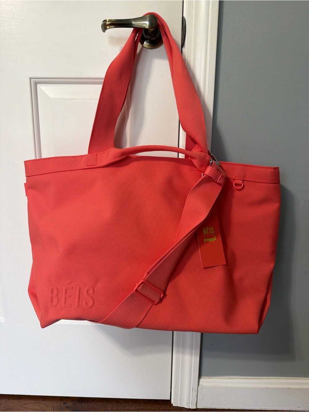 BEIS Coral Pink Everyday Tote with Crossbody Strap
